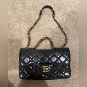 Chanel Glazed Calfskin Quilted Medium Perfect Edge Flap Black